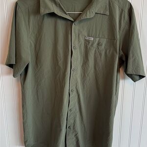 Columbia Men's Olive Button-Down Shirt Lightweight Breathable